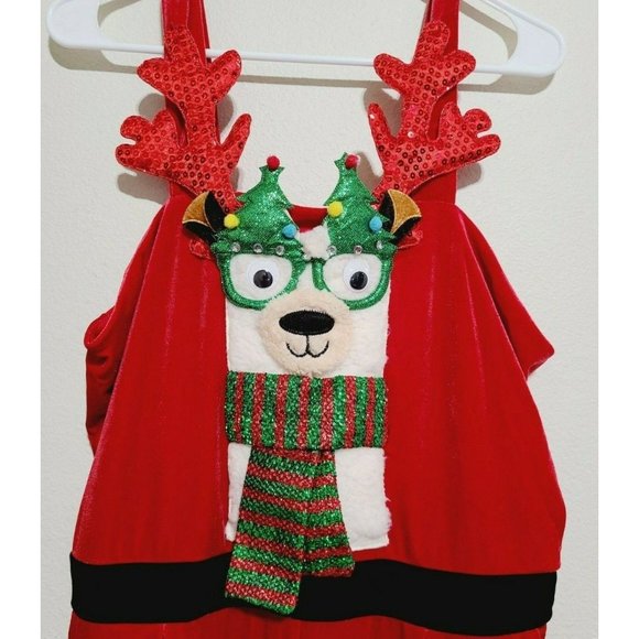 Born Famous Ugly Holiday Llama Velour Sleeveless Graphic Jumpsuit Size L Red - Picture 3 of 6